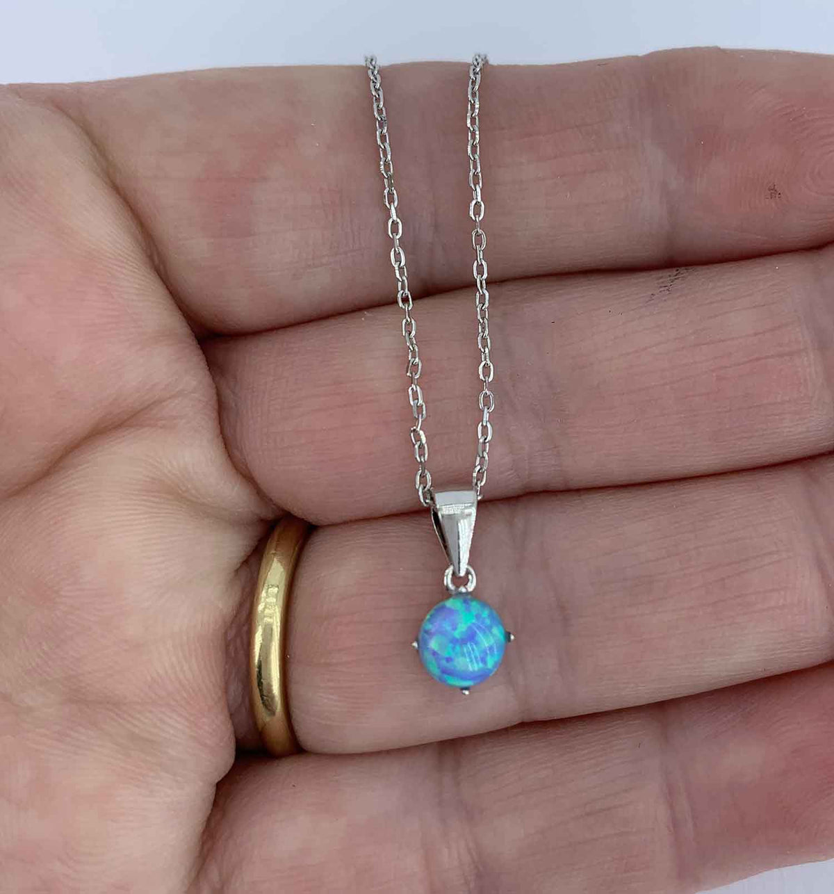 Silver necklace blue opal jewellery