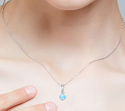 Blue opal silver necklace pendant jewellery