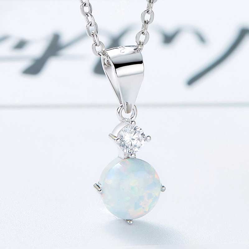 Luna | White Crystal Opal Necklace in Sterling Silver