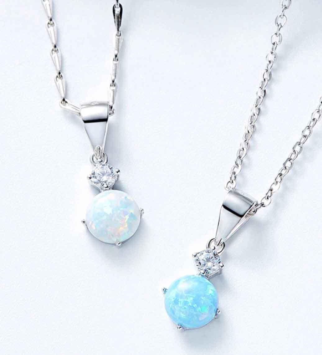 Blue opal silver necklace pendant jewellery
