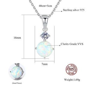 925 Sterling Silver Opal Necklace Premium Crystal "Greer" (White)