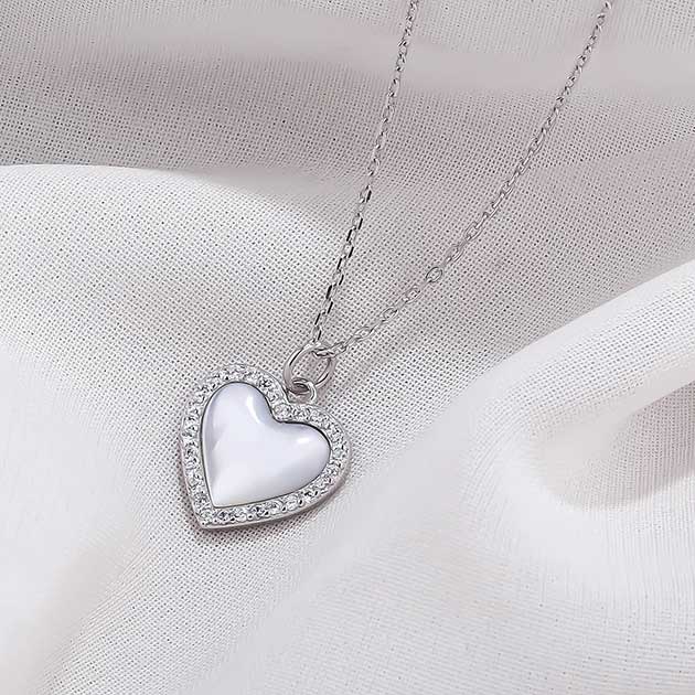 silver heart necklace diamonds