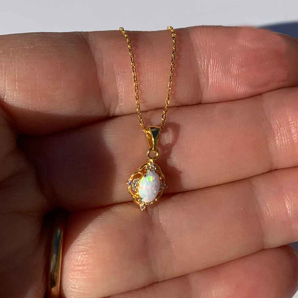 14k Gold White Opal Pendant with DIAMOND [CP26]