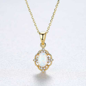 gold necklace opal pendant crystals