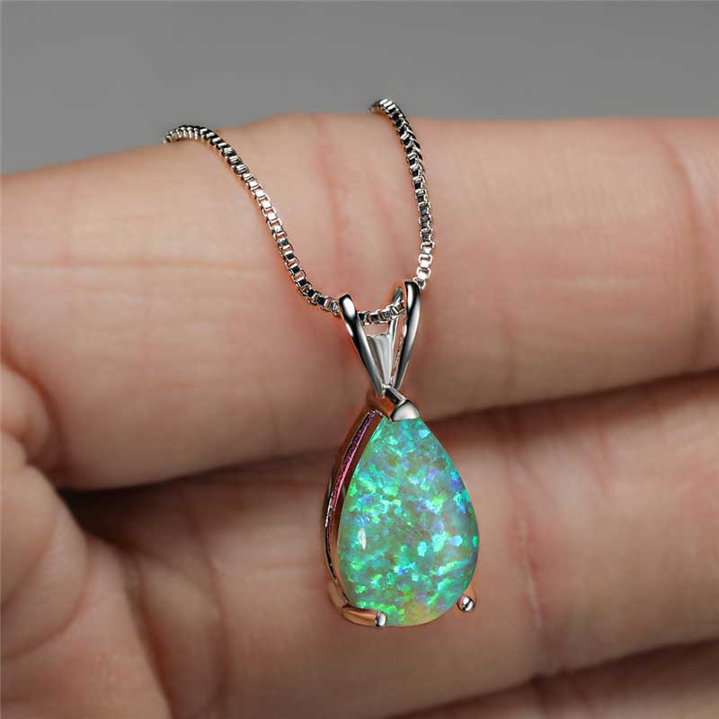 green opal silver pendant necklace