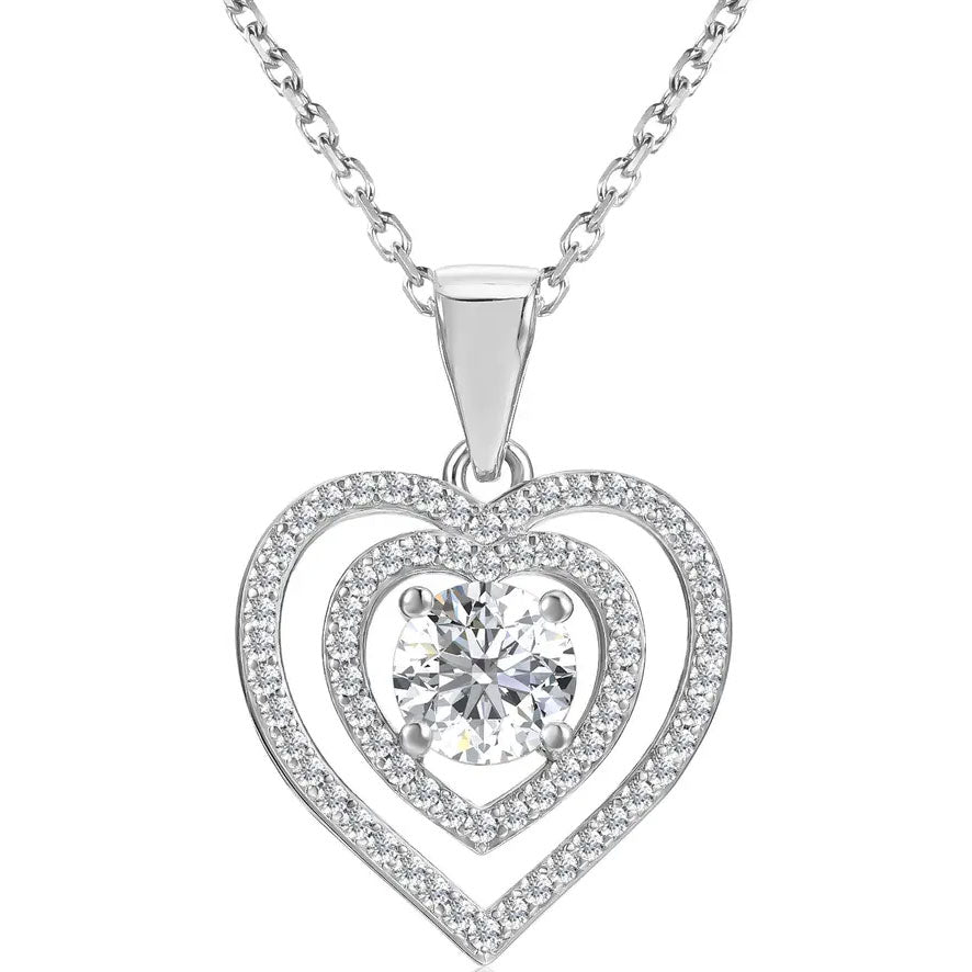 925 Sterling Silver Heart Necklace with Moissanite Stone "Le Coeur"