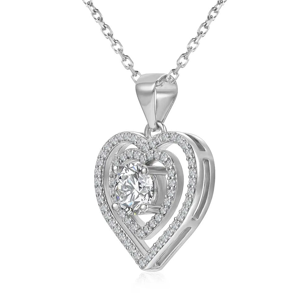 925 Sterling Silver Heart Necklace with Moissanite Stone "Le Coeur"