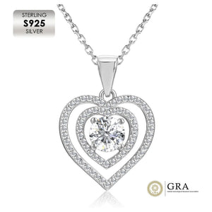 925 Sterling Silver Heart Necklace with Moissanite Stone "Le Coeur"