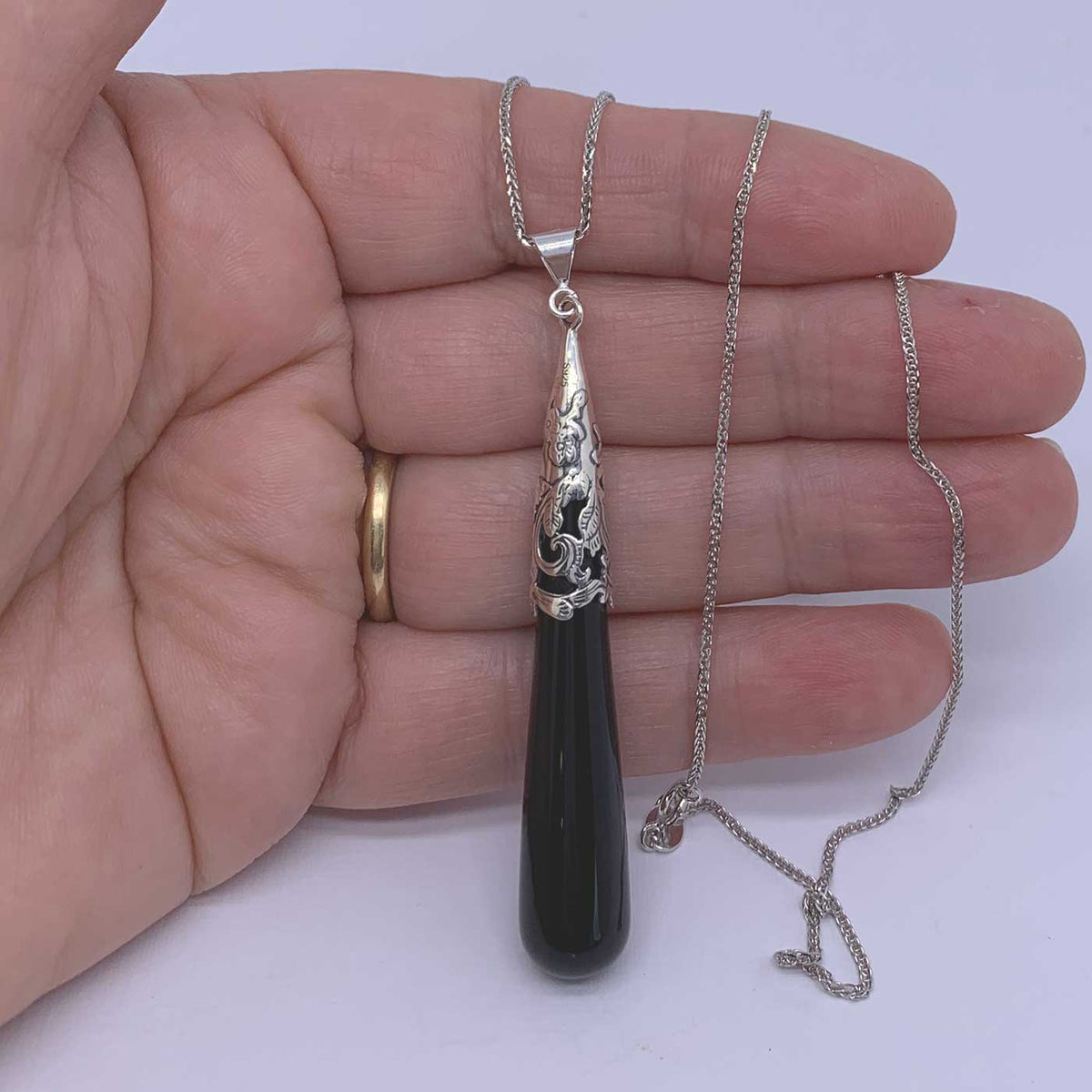 black onyx jewellery set silver hand