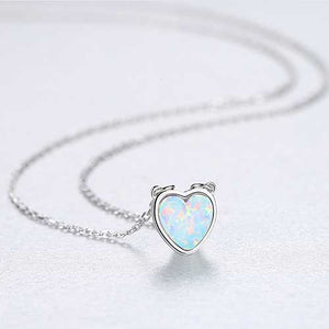 silver heart necklace white opal