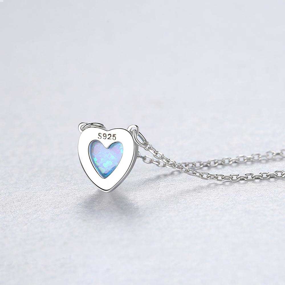 silver necklace blue opal heart