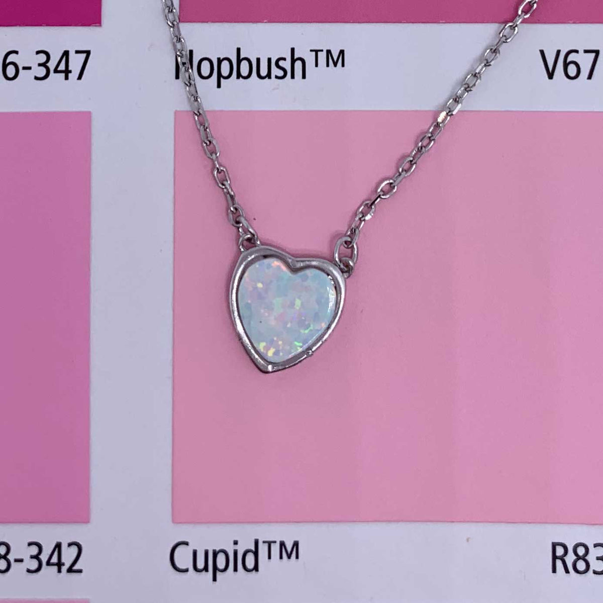 silver heart necklace white opal