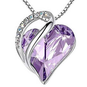 crystal silver heart necklace amethyst