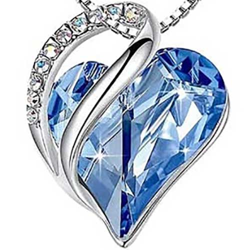 crystal silver heart necklace blue