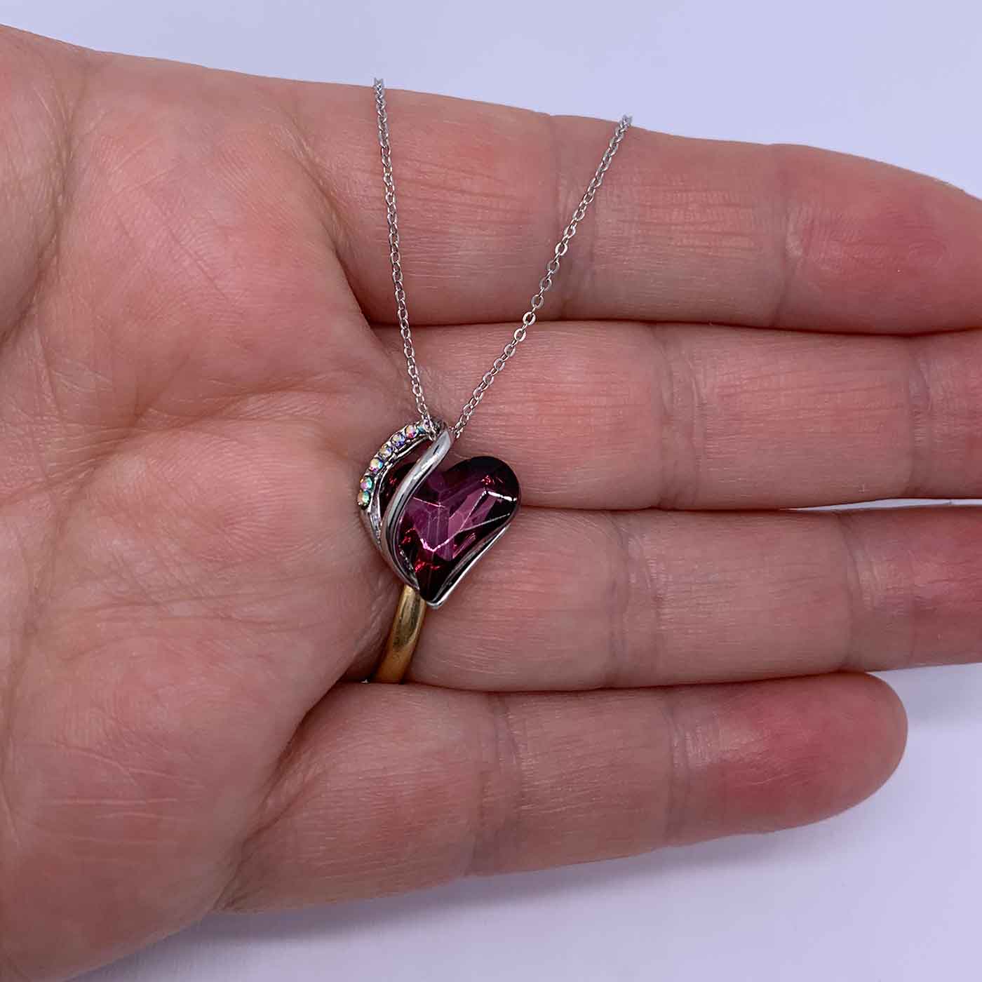 crystal silver heart necklace ruby