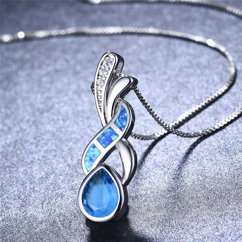 Blue silver opal necklace pendant jewellery NZ