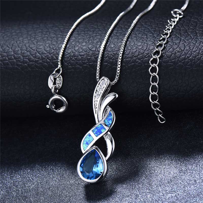 Blue silver opal necklace pendant jewellery NZ