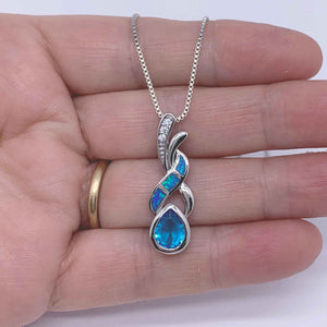 Blue silver opal necklace pendant jewellery NZ