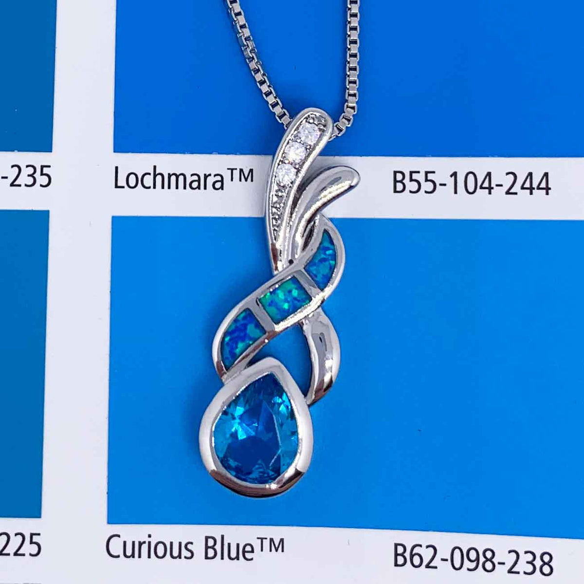 Blue silver opal necklace pendant jewellery NZ