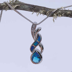Blue silver opal necklace pendant jewellery NZ