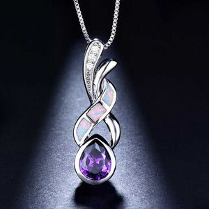 necklace silver crystal opal purple
