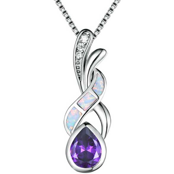 necklace silver crystal opal purple