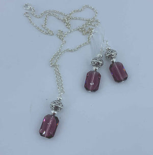 purple crystal silver necklace