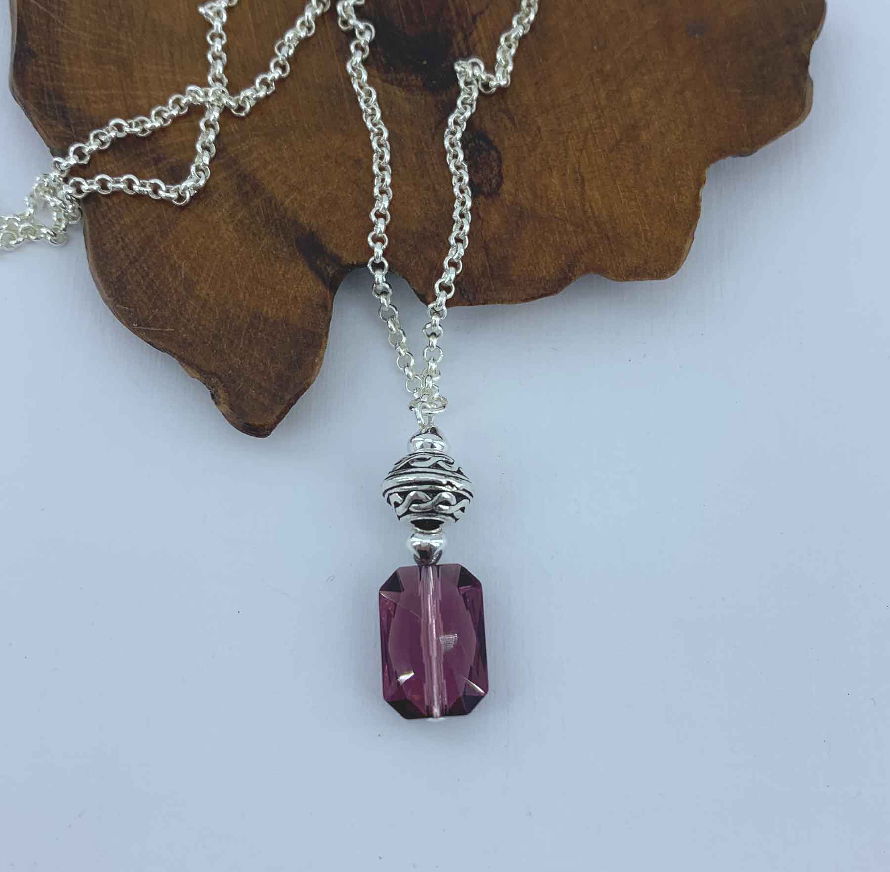 purple crystal silver necklace