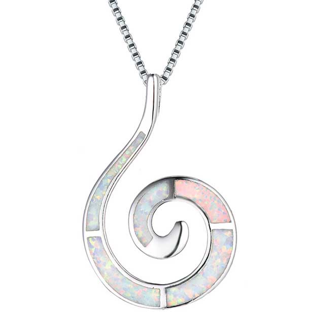 silver opal necklace fish hook maori jewellery