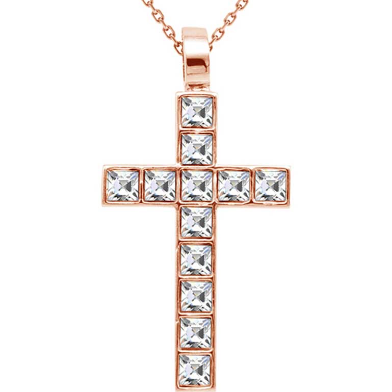 Rose-Gold Crystal Cross Necklace "Ruth"