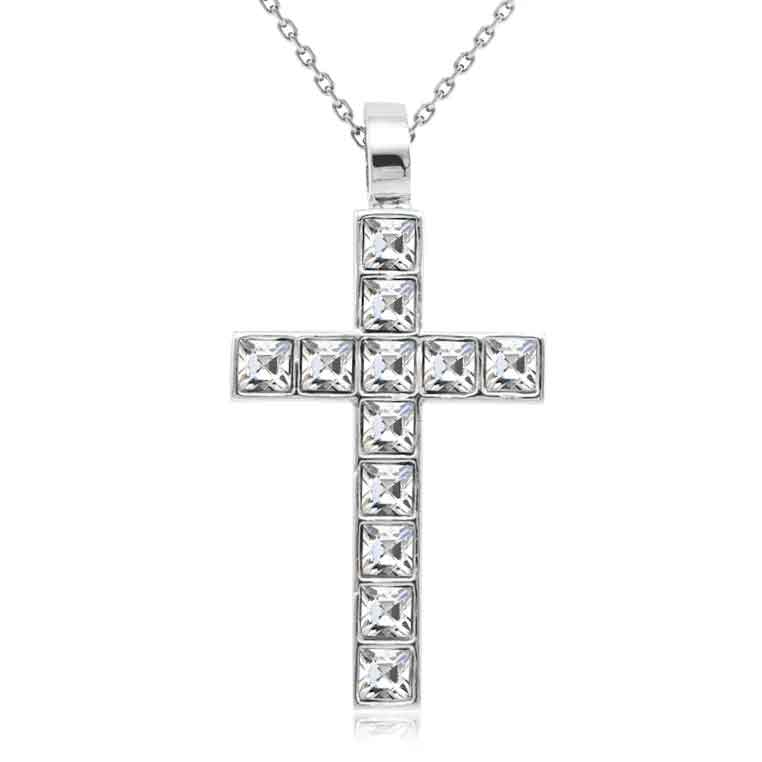 18K White Gold Crystal Cross Necklace "Ruth"