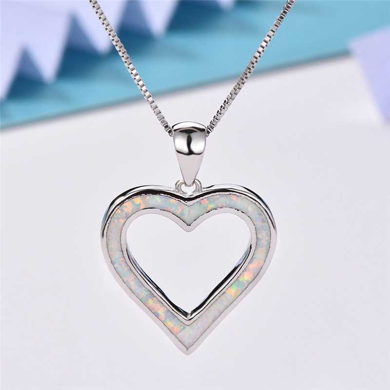 opal silver heart necklace jewellery nz
