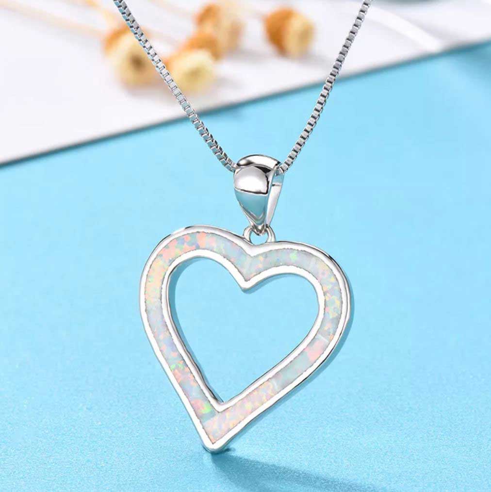 opal silver heart necklace jewellery nz