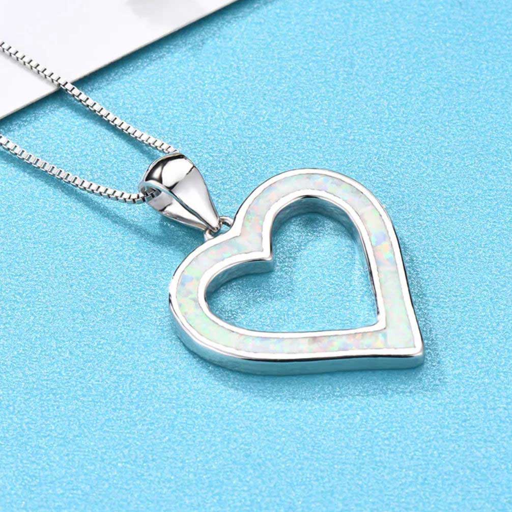 opal silver heart necklace jewellery nz
