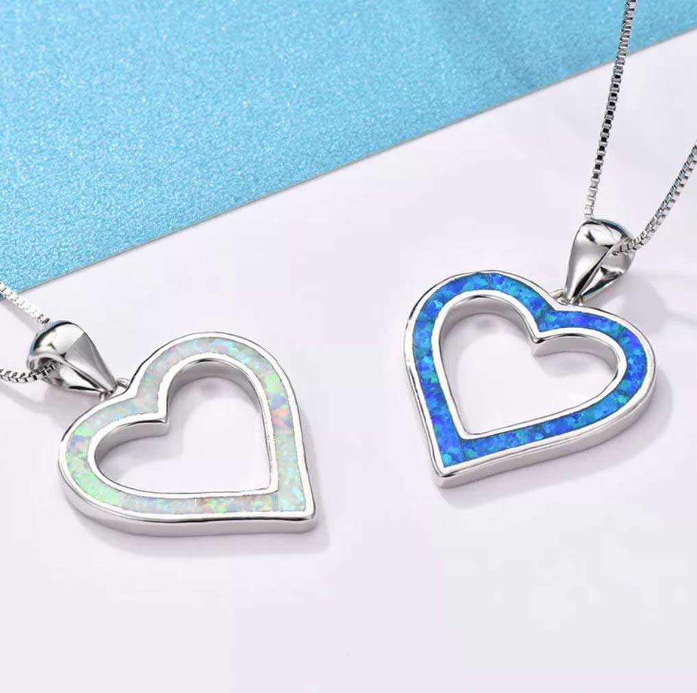 opal silver heart necklace jewellery nz