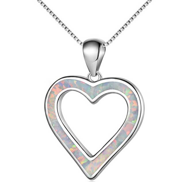 opal silver heart necklace jewellery nz