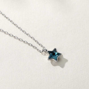 blue crystal star silver necklace for women girls