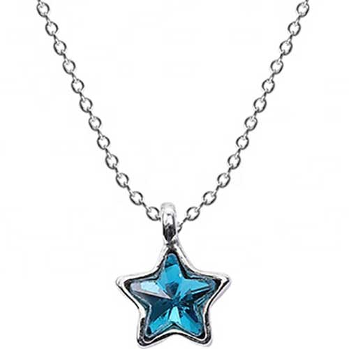 blue crystal star silver necklace for women girls