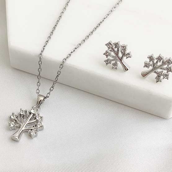 tree of life crystal silver jewellery set