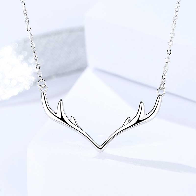 silver deer antler velvet necklace