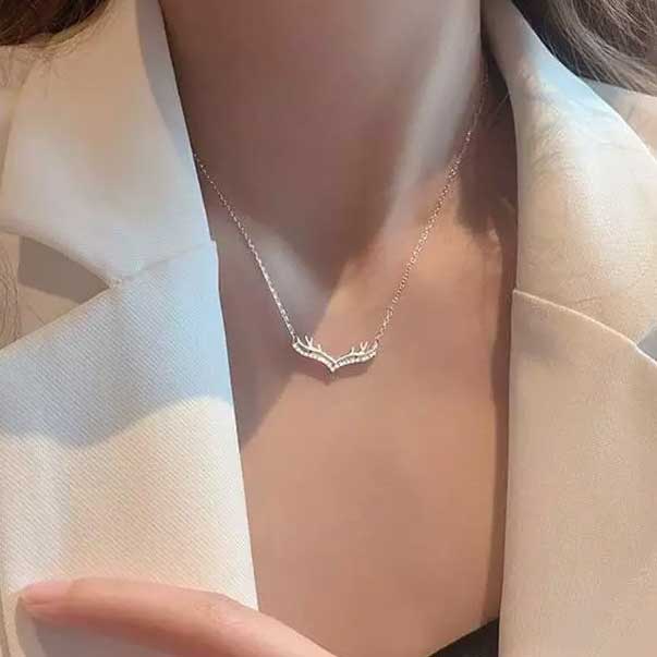 deer antler necklace silver for women