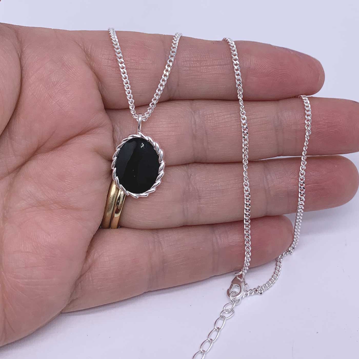 black and silver modern pendant necklace