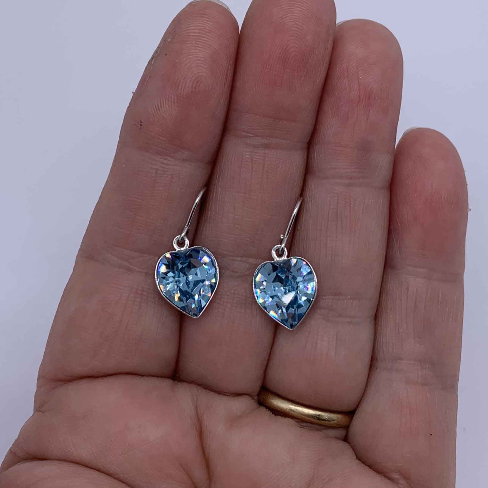 blue swarovski crystal heart earrings