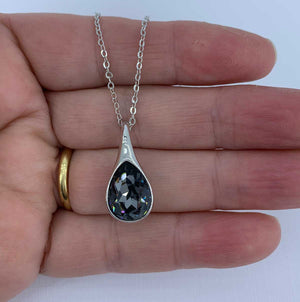 black crystal silver jewellery set