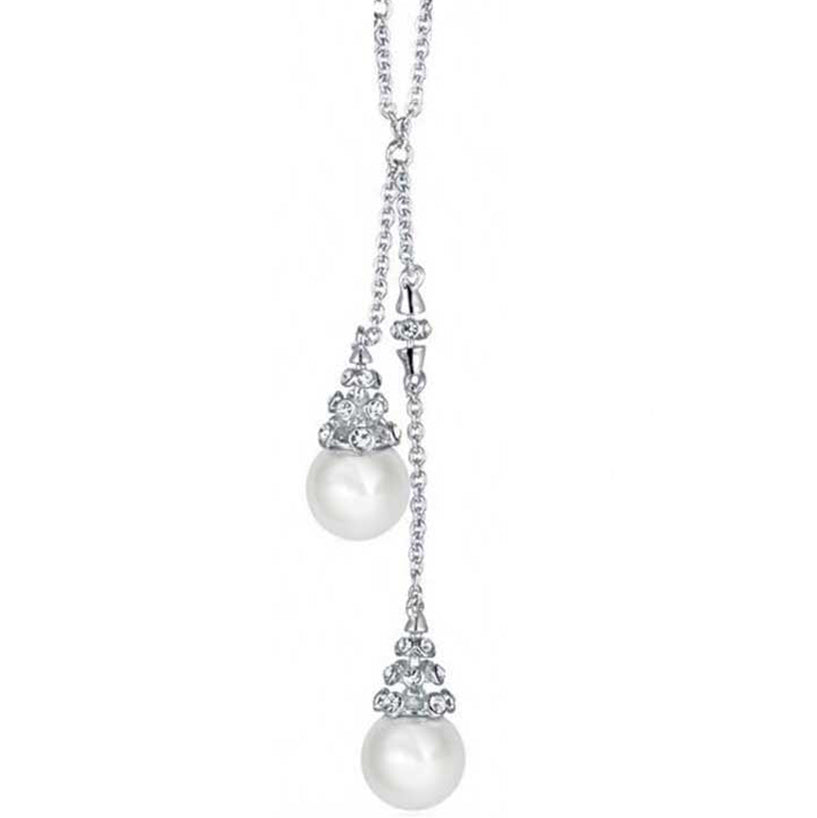 white pearl silver crystal necklace for women bridal