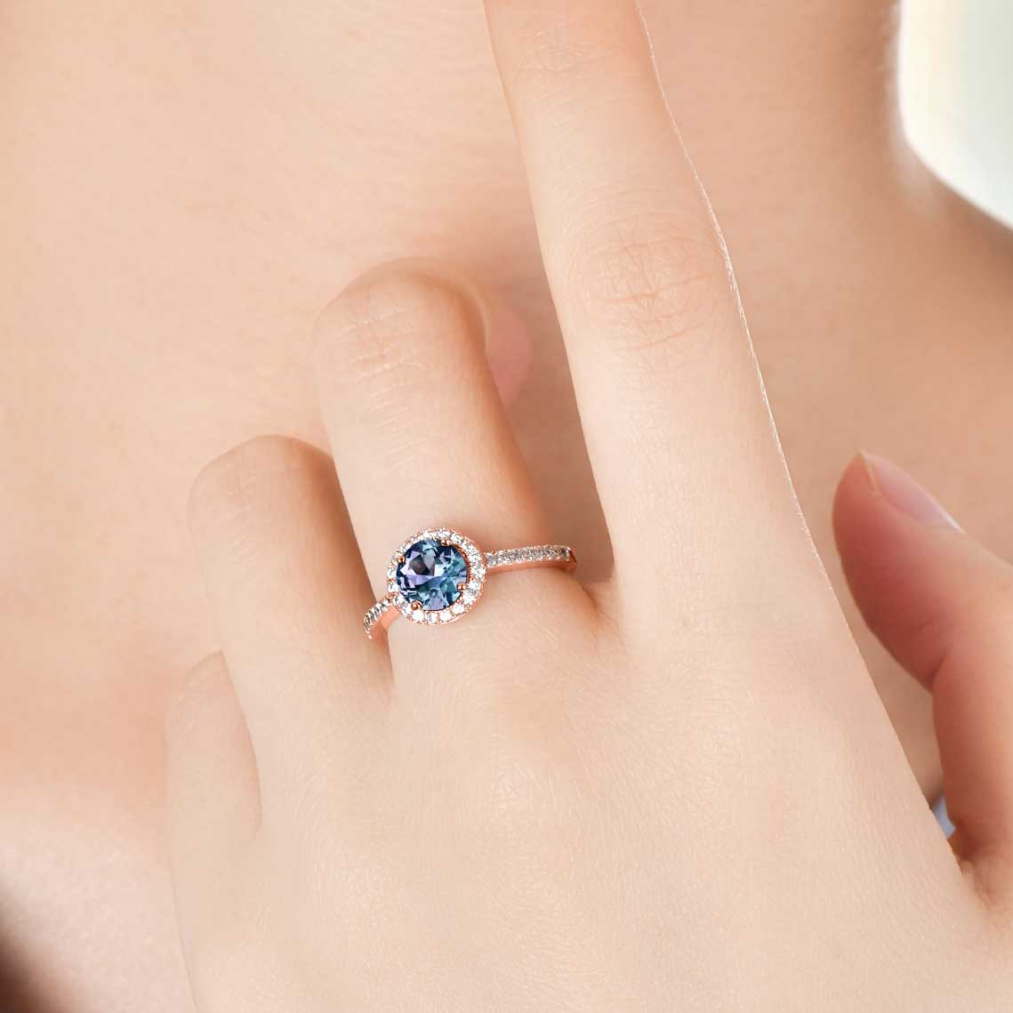 rose gold alexandrite engagement dress ring