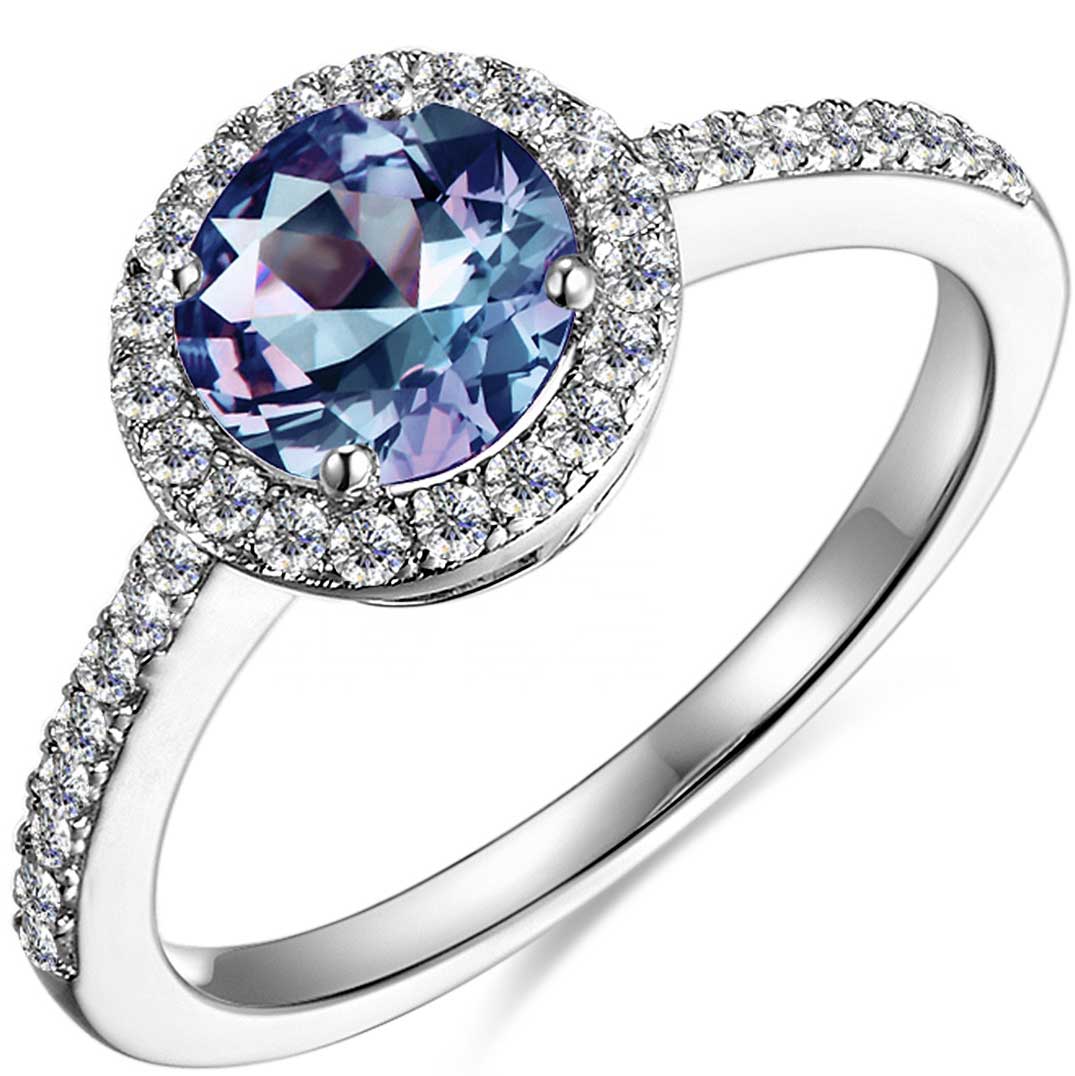 alexandrite silver engagement dress ring