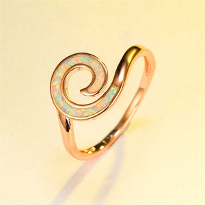 Rose-Gold Opal Koru Spiral Ring "Amiria" (White)