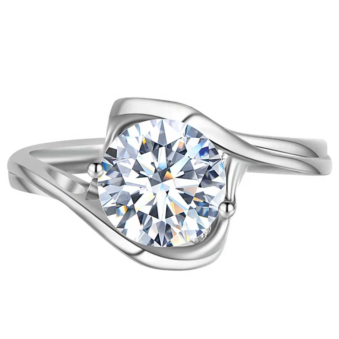 silver adjustable ring moissanite