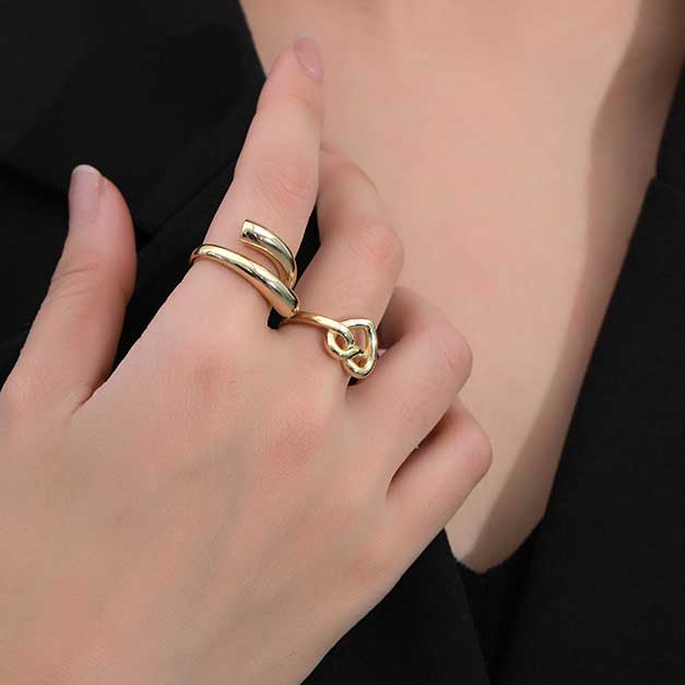 gold adjustable heart knot ring